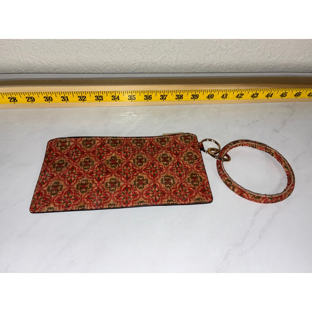 Red‎ Floral Cork Wristlet Bangle Wallet Womens OS Boho